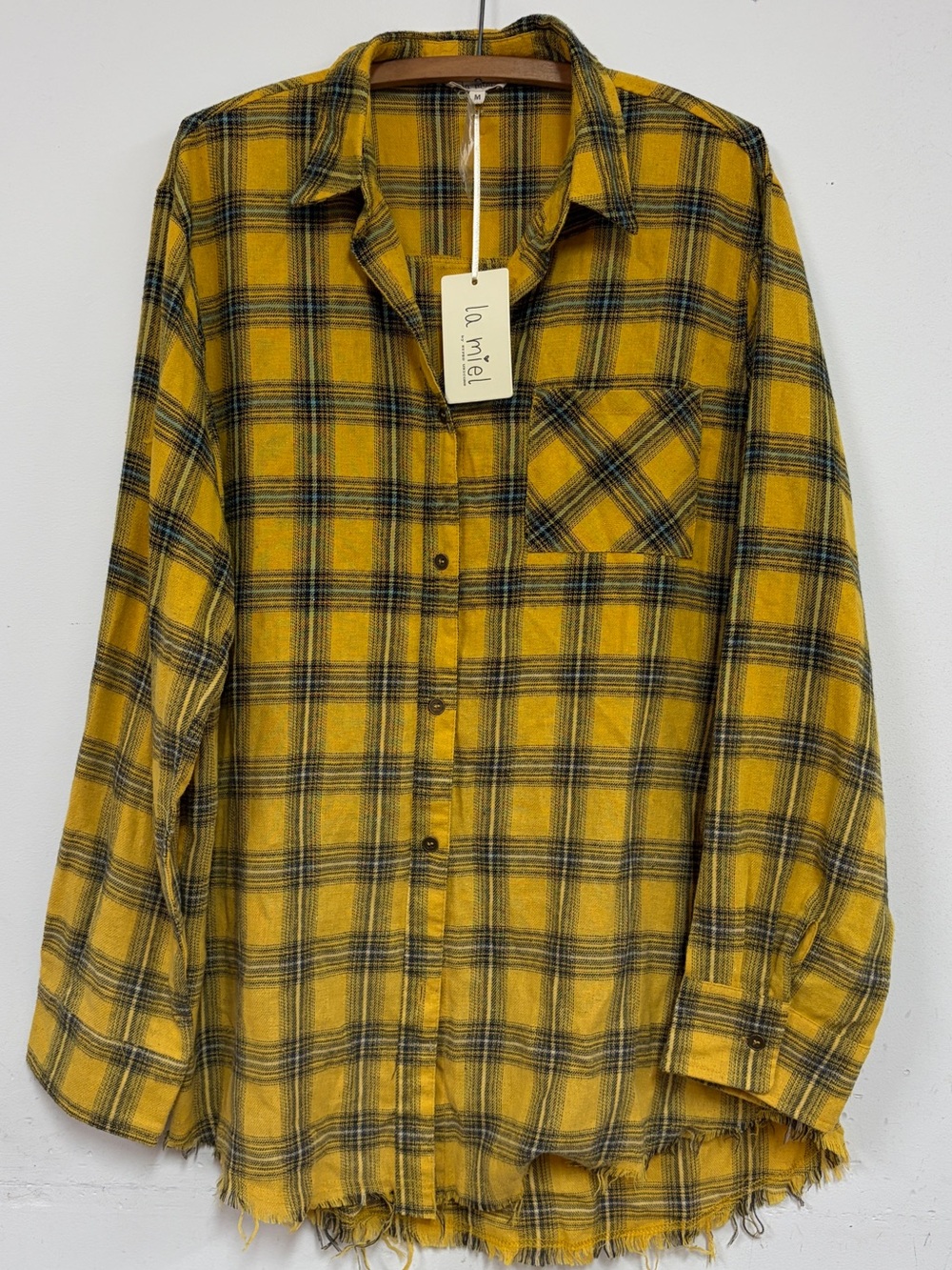 LA MIEL oversized ombré yellow flannel shirt size M